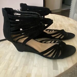Black suede zip up sandals